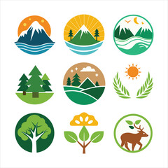 Simple Nature logo templates collection isolated  art vector