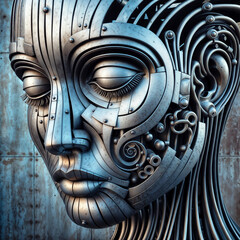 Intricate Steel Sculpture of a Woman's Face