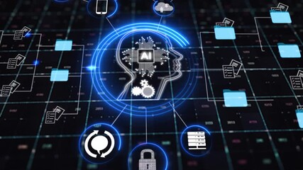 ai futuristic holographic interface of a file manager, folder structure with documents and data scanning, digital document storage software, cloud database, search and manage documents, paperless