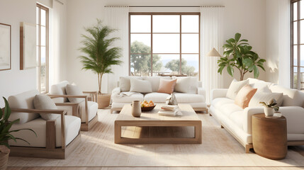 Fototapeta premium Sustainable Living Room Design - Combining Comfort, Aesthetics and Conservation with Eco-Furniture