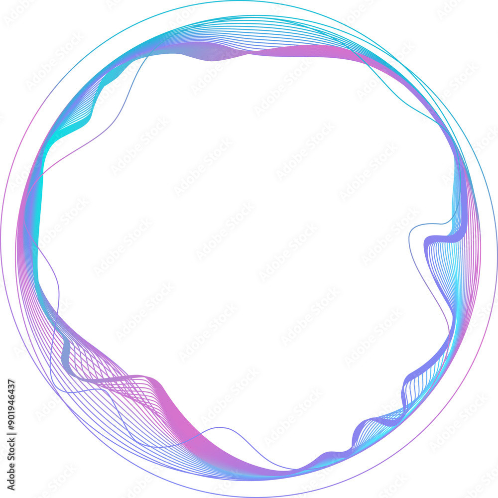 Poster round frame made of dynamic neon curved lines for technology concepts, user interface design, web de