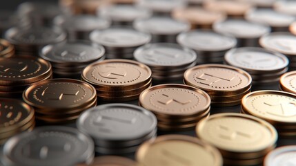 Pile coins silve gold metal wealth prosperity finance. AI generated
