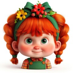 3D Illustration Of A Little Red-Haired Girl In A Costume