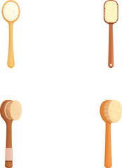 Vector illustration of four different types of bath brushes on a white background