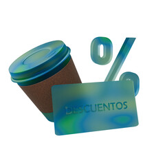 Tarjeta de descuentos con vaso de café color verde fondo transparente 