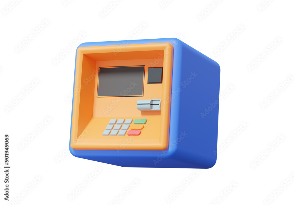 Poster 3d rendering top up automatic machine on isolated transparent background. technology digital payment