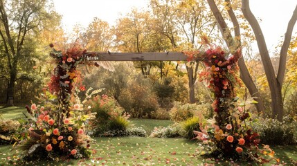 Fall foliage and backdrop appropriate blooms