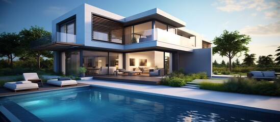 Obraz premium Modern house with garden swimming pool