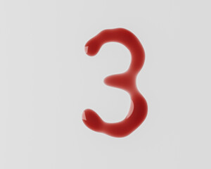 Digits made of red blood like liquid. 3d illustration of red symbols isolated on white background