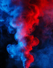 Obraz premium Dynamic Swirling Clouds of Vibrant Red and Blue Smoke in Dark Ambient Setting, Creating a Captivating Abstract Vortex of Colorful Mist. Vertical Patriotic Banner Wallpaper USA Flag Election President 