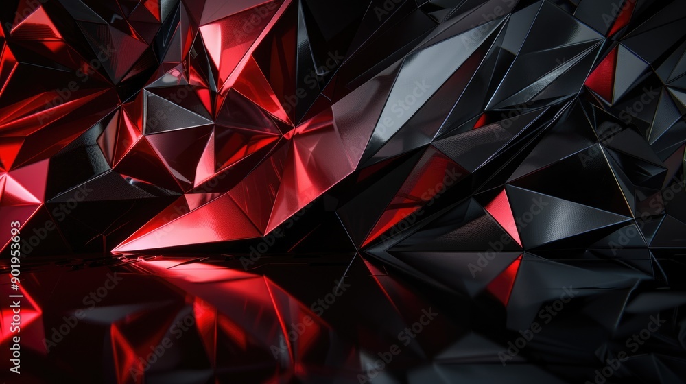 Sticker black and red abstract background with triangles