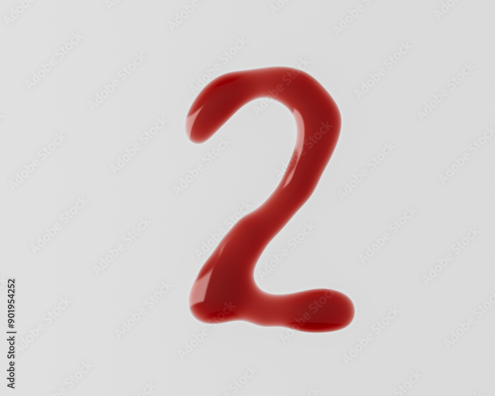 Fototapete digits made of red blood like liquid. 3d illustration of red symbols isolated on white background