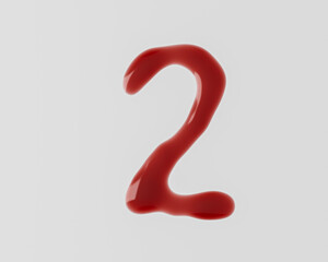 Digits made of red blood like liquid. 3d illustration of red symbols isolated on white background