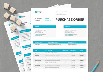 Purchase Order Template with Tabular Layout and Light Blue Headers