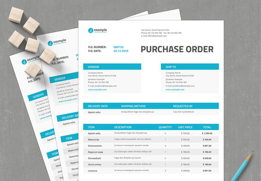 Purchase Order Template with Tabular Layout and Light Blue Headers
