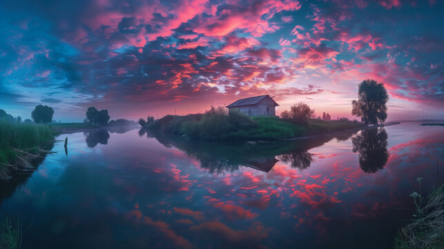 Awesome evening scene in the countryside. Location place river Seret, Ukraine. Picture of a summer view