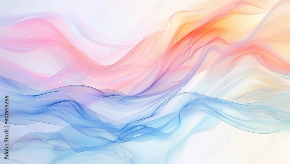 Poster abstract background with soft waves of pastel colors and fluid lines, creating an elegant and dreamy