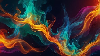 Fototapeta premium Vibrant abstract background with flowing blurred shapes of colourful flames and smoke in the air. Generate AI.