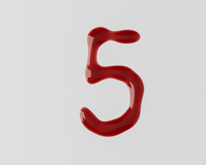 Digits made of red blood like liquid. 3d illustration of red symbols isolated on white background