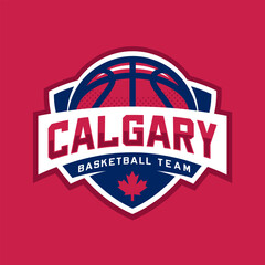 Basketball club logo, emblem, designs with ball. Calgary, Canada Sport badge vector illustration