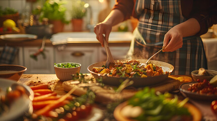 Cozy Kitchen Table Scene with Individual Enjoying a Nutritious Homemade Meal, Emphasizing the Joy of Eating