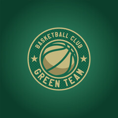 Basketball logo, emblem, designs with ball. Green team badge vector illustration