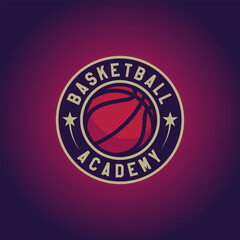 Basketball logo, emblem, designs with ball. Academy team badge vector illustration