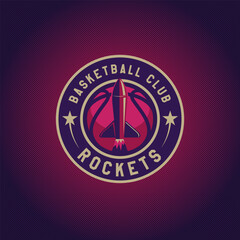 Basketball logo, emblem, designs with ball. Rockets team badge vector illustration