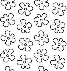 Vector seamless pattern of groovy outline flower isolated on white background