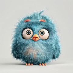 Fototapeta premium Cute Blue Bird With A Curious Expression, Gray Background, 3D Illustration