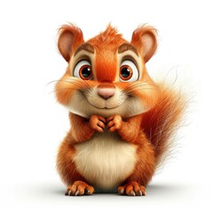 Fototapeta premium Cute Squirrel Cartoon Character With A Cheerful Expression, Isolated On A White Background, 3D Illustration