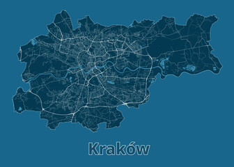 Kraków, Poland artistic blueprint map poster © Somar