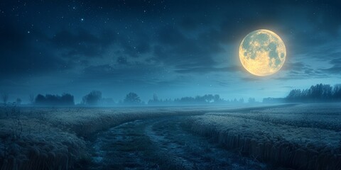 Harvest moonlit fields for National Moonlit Fields Day, October 21st, glowing moon, tranquil night, serene landscape
