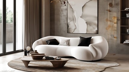 Modern sofa with a curved silhouette 
