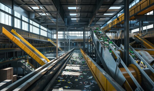 High-tech recycling center with automated sorting systems