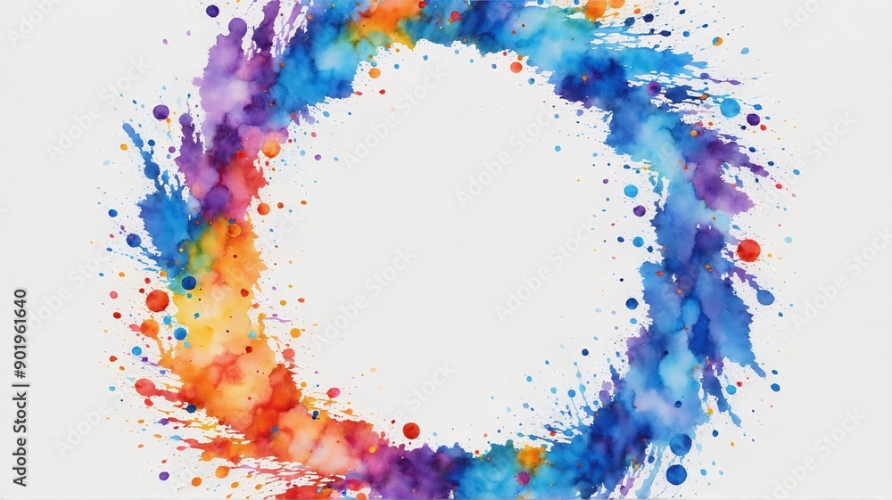 Poster a captivating abstract composition featuring a vibrant circle of colorful splashes against a stark w