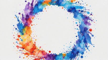 Fototapeta premium A captivating abstract composition featuring a vibrant circle of colorful splashes against a stark white background. The dynamic interplay of blue, orange, purple, and red creates a sense of movement.
