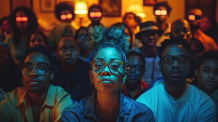 Diverse group of people watching 3d movie in cinema