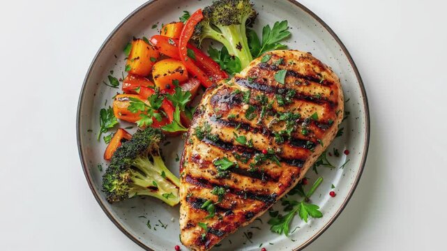 Grilled Chicken Breast with Vegetables on Plate