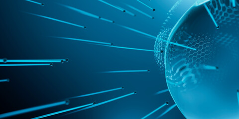 Cyber shield protection from trails infection. Dark blue power field concept, safety dome around bubble. 3d render illustration