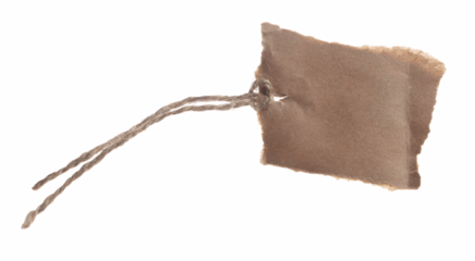 Blank cardboard price tag tied with string isolated on white background
