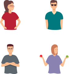 Vector illustrations of four diverse people standing, showcasing different poses and styles