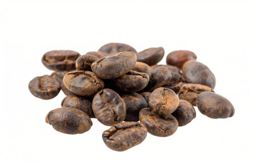 Obraz premium Wooden coffee beans sk blurred background isolated on white, high resolution photography, stock photo for commercial use 