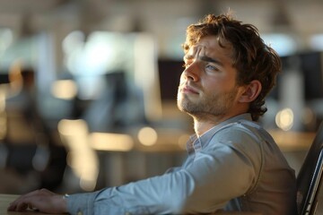 Young Businessman Experiencing Neck Pain While Working at Desk in Office