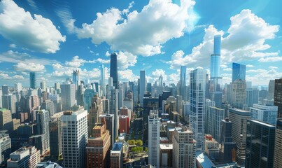 Fototapeta premium Rooftop view of sprawling cityscape, skyscrapers against the sky, urban panorama
