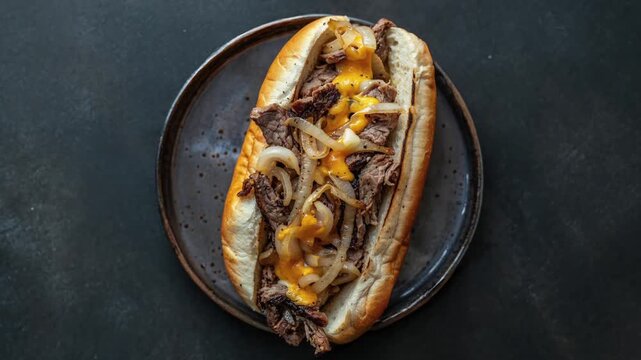 Delicious Cheesesteak Sandwich with Grilled Onions and Melted Cheese