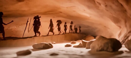 This cave painting depicts early human life, showcasing the evolution of civilization
