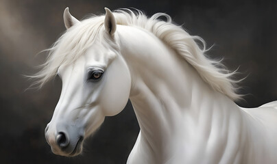 Naklejka premium Portrait of a majestic white horse with an elegant mane and glossy coat.