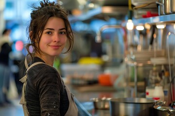 A Joyful Woman Cleaning Kitchen Countertop