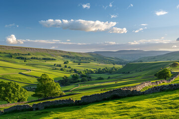 Obraz premium Rolling Green Hills and Stone Walls in Yorkshire Dales